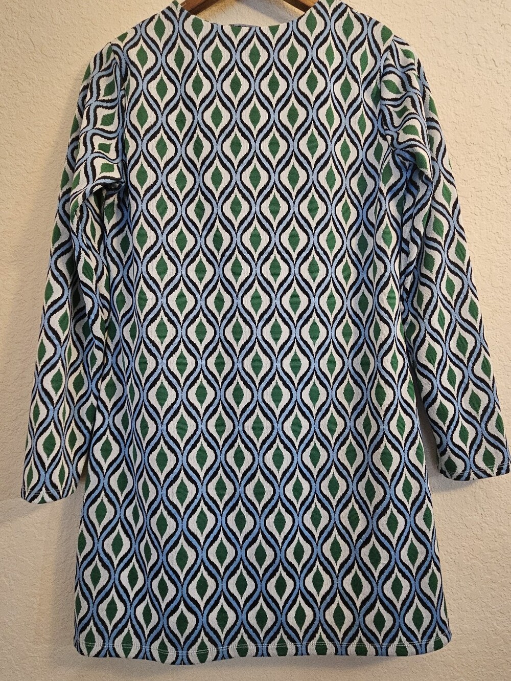 Zara Mini Dress Womens Large Blue Green White Geometric 1960s Retro Print